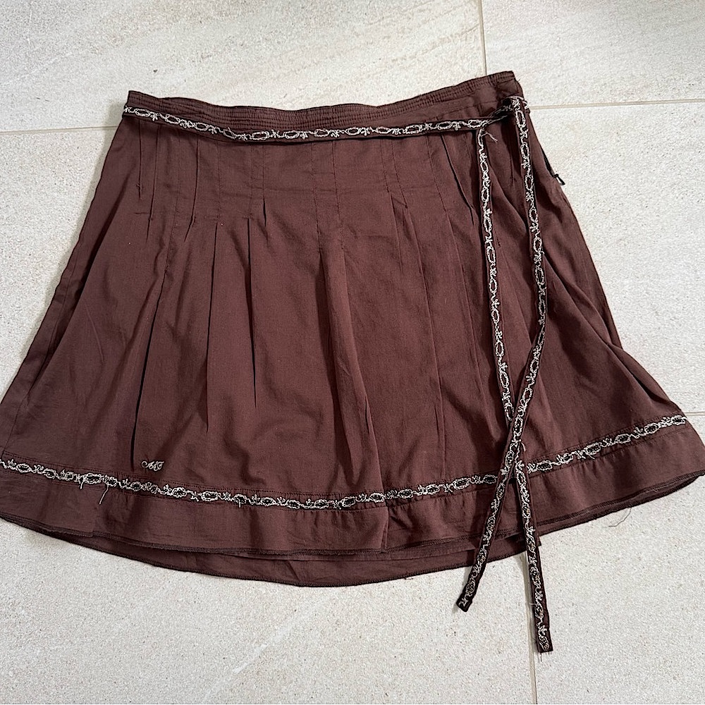 Vintage Abercrombie Brown Skirt with Patterned Trim